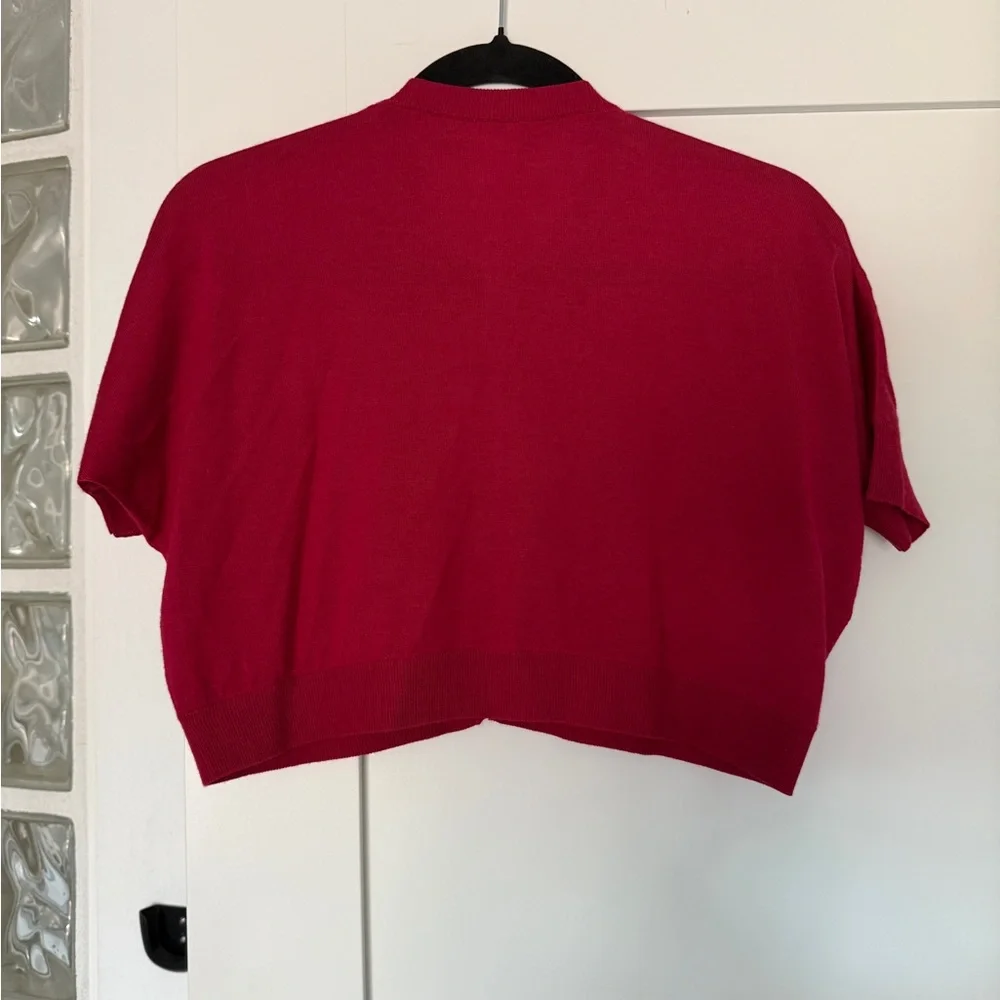 Dolce & Gabbana Raspberry Short Sleeve Cropped Cardigan with Diamond Buttons - Picture 6 of 9